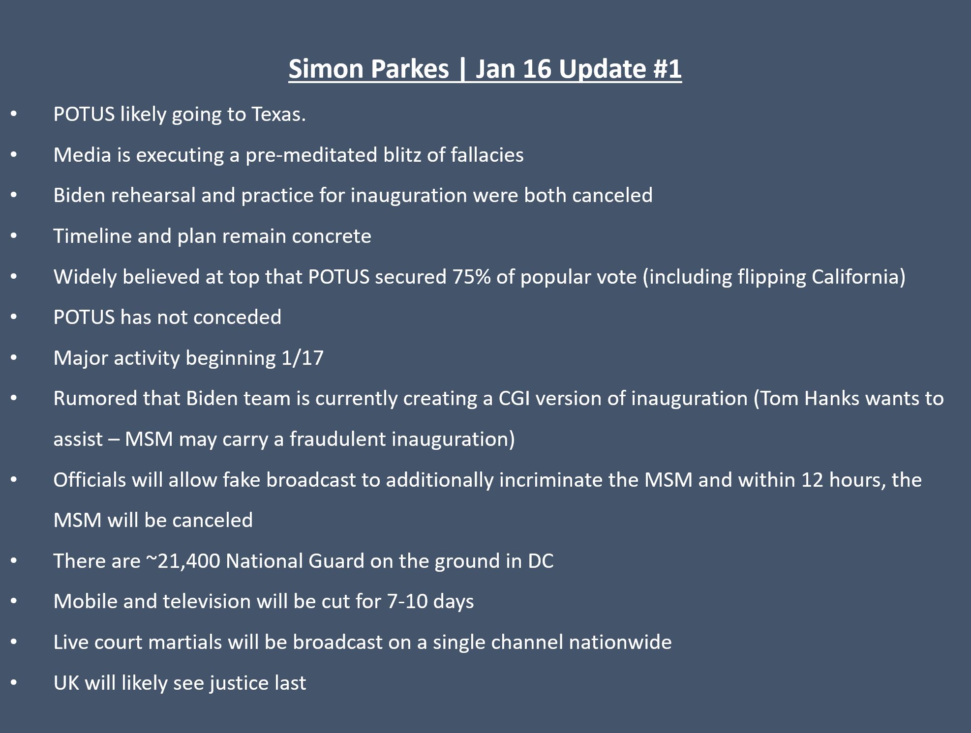 Simon Parkes Update 01-16